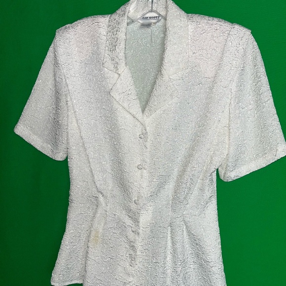 VINTAGE!!! Cinched White and Lace Short Sleeve Blazer Top! ONE OF ONE! - Picture 7 of 16